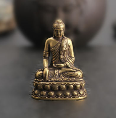 คอลเลกชันทองเหลืองจีนแกะสลักนิ้วรูปปั้นพระพุทธรูป Sakyamuni โลตัสที่สวยหรูรูปปั้นขนาดเล็กของขวัญ ~