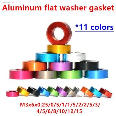♞✟☂ 20pcs/lot m3 aluminum washer M3x6x0.25/0.5/1/1.5/2/2.5/3/4/5/6/8/10mm M3 colourful Anodized aluminum flat Washers Gasket