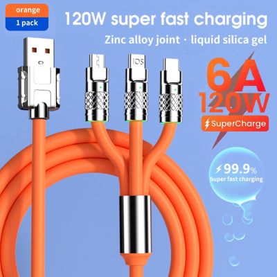 6A 120W 3 In 1 USB Fast Charger Cable For iPhone 14 13 Type-C Micro USB Super Charging Cable For Huawei Samsung Xiaomi Wire Cord