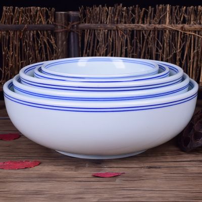 Jingdezhen Ceramic Blue And White Bowl Noodle Bowl Thickened Chinese Simple Blue Edge Bowl Porcelain Tableware