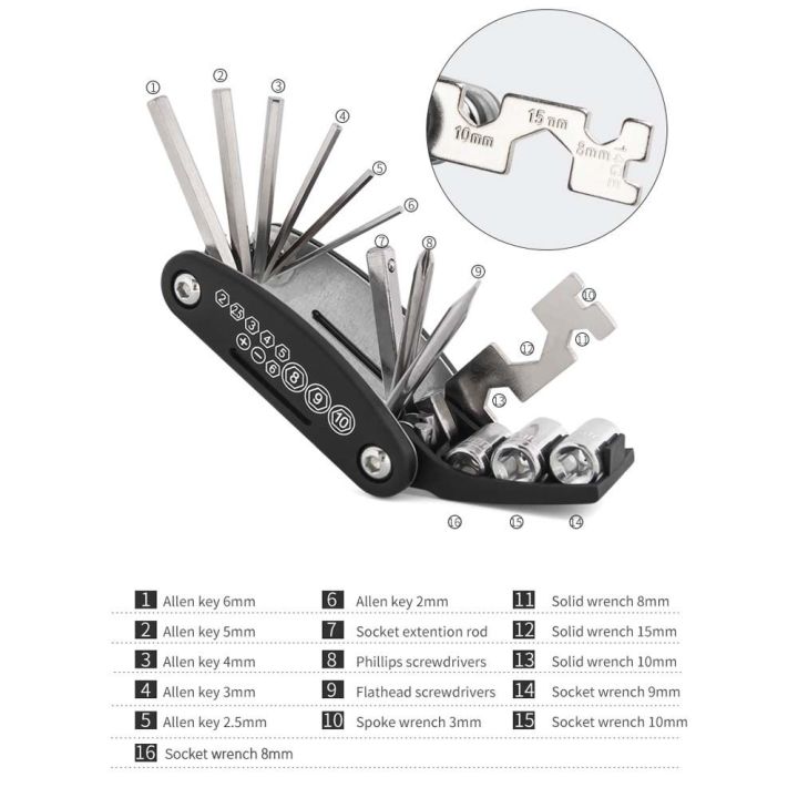ไขควงอเนกประสงค์แบบพับได้สำหรับจักรยานเสือภูเขาแบบก้านหกเหลี่ยมพับได้16-in-1ชุดจักรยานอุปกรณ์จักรยานเครื่องมือซ่อมจักรยานไขควงสารพัดช่าง