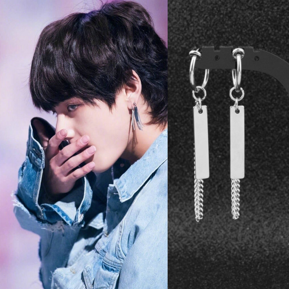 K-pop 1Pair BTS V Bangtan Boys Hoop Stick Asymmetric Earrings BTS Accessories 