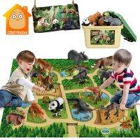 Kids Animal Jungle Zoo Models Play Mat Panda Lion Tiger Giraffe Collection Cloth Map Figure Set Simulation Toy For Children Gift