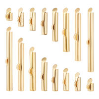 1Box 56Pcs 8 Style 304 Stainless Steel Slide On End Clasp Tubes Slider End Caps Real 18K Gold Plated 6~40x5.5~6x4mm Hole: 2~3.5x1mm Inner Diameter: 3~3.5mm