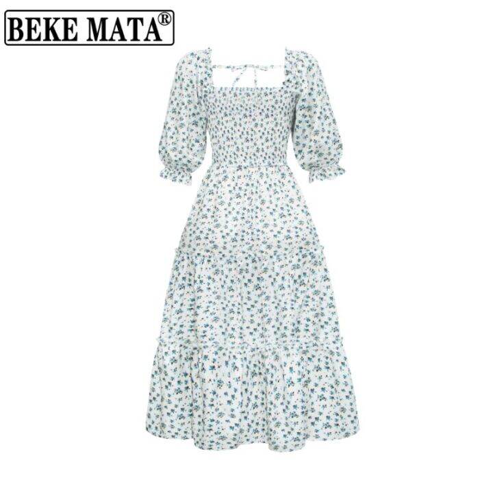 beke-mata-2022-spring-floral-print-half-sleeve-family-mom-and-daughter-dress-family-look-mother-teen-daughter-matching-clothes