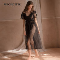 MECHCITIZ 2 Pcs New Lace Pajamas Set Nightdress Long Bride Robe Wedding Pijama Bathrobe Female Sexy Sleepwear Women Homewear