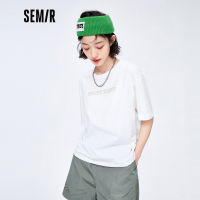 SEMIR เสื้อยืดแขนสั้นผู้หญิงตัวอักษรเสื้อยืดคอกลมทรงหลวม2022ฤดูร้อนใหม่การพิมพ์ที่เรียบง่ายเสื้อสวมหัวเปิดไหล่