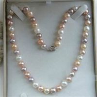 7-8mm Natural White Pink Purple Akoya Cultured Pearl Necklace 18"