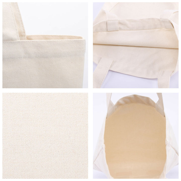 กระเป๋าถือของชำผ้าฝ้ายสีขาวกระเป๋าโท้ทสีเบจผ้าใบความจุขนาดใหญ่ถุงช้อปปิ้งพับ