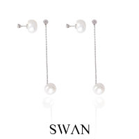 SWAN - Mia Pearl Drop Earring ต่างหูเงินแท้ ต่างหูยาวประดับมุก ใส่ได้สองแบบ ฝังเพชรคิวบิกเซอร์โคเนีย cubic zirconia