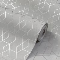 ✌ Grey Silver Small Geometric Paper Wallpaper Roll For TV Wall.