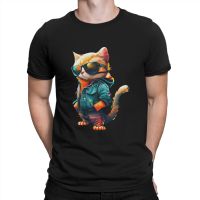 Fashionable Feline Cat In A Denim Jacket Wearing Sunglasses Special Tshirt Jacket Cat Leisure T Shirt Stuff For Adult