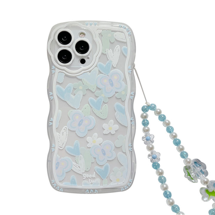 เคสโทรศัพท์ผีเสื้อสีฟ้าสดสำหรับ-iphone14-สำหรับ-iphone13pro-max-wave-boardproof-กรณีโทรศัพท์สำหรับ-iphone11-เคสซิลิโคนใสสำหรับ-iphone-xs-blue-flower-lanyard-เคสโทรศัพท์สำหรับ-iphone8-love-butterfly-สำ
