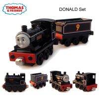 หัวเชื่อมต่อแม่เหล็ก Thomas And Friends รถไฟ1:43โมเดลสีดำหมายเลข9ชุดโดนัลด์และอุปกรณ์เสริมทางรถไฟเด็กผู้ชายรถของเล่น