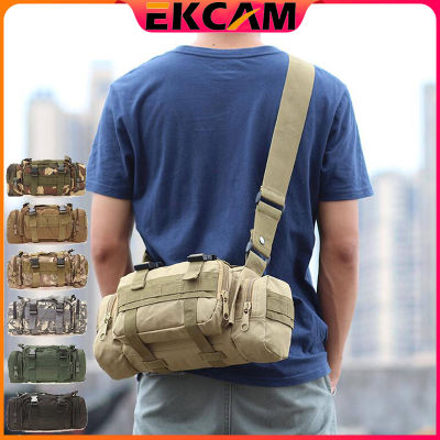 🇹🇭Ekcam กระเป๋าสะพายข้างมัลติฟังก์ชั่น กระเป๋าสะพายข้างทหาร กระเป๋าเอว กระเป๋าปีนเขากลางแจ้ง, กระเป๋าตาข่ายลายพราง มีกระเป๋าสองใบข้างๆ B04 Fanny Bag Backpack