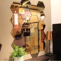 ✴☊ 12PCS Hexagon Shape Acrylic Mirror Wall Sticker Background Wall Decoration Living Room Modern Geometric Design Mirror Stickers