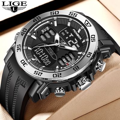 （A Decent035）LIGE Versa50 MElectronic นาฬิกาข้อมือบุรุษ Relogios Masculino