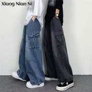 XIANG NIAN NI Quần Cho Nữ Mới Ống Rộng Rộng Thường Ngày Túi Lớn Denim Nam