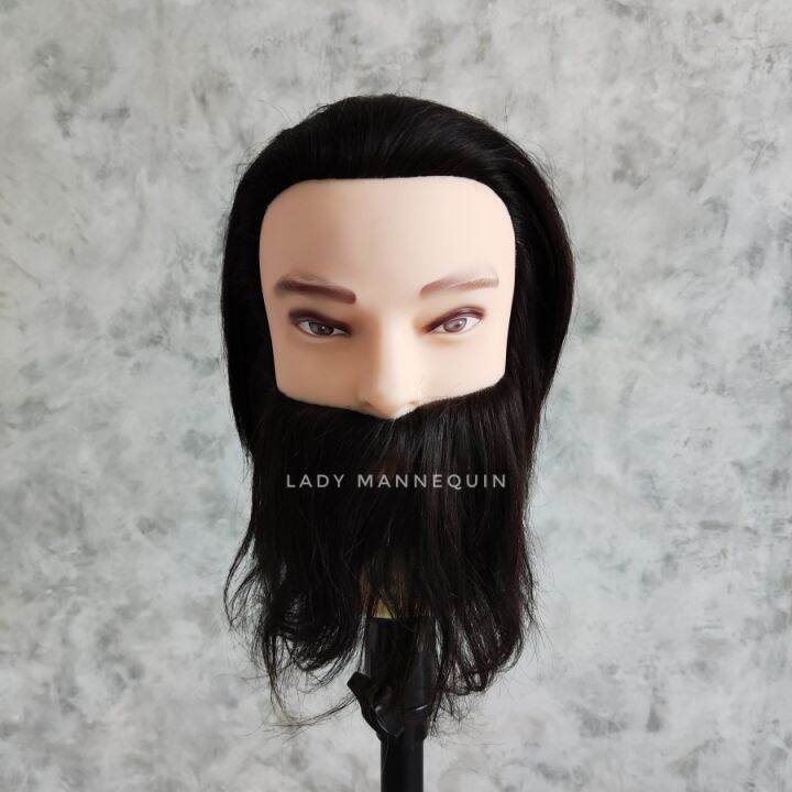 [Lady Mannequin] Manekin Patung Rambut Asli Laki Laki Janggut Kepala