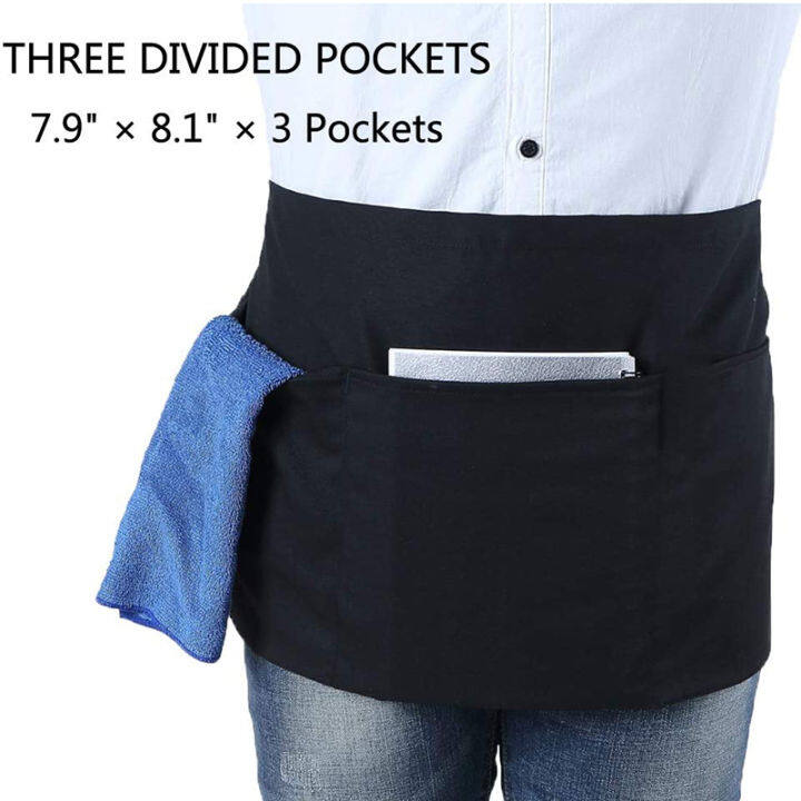 6-pack-black-waist-aprons-with-3-pockets-half-aprons-for-waitress-waiter-24-x-12-inch-server-aprons-for-holding-server-book-guest-check-card-holder