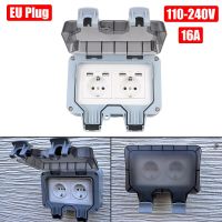 ♛ Double EU Socket IP66 Weatherproof Outdoor Wall Power Socket for Home Garden 16A Power Supply Switch Socket With USB Charging