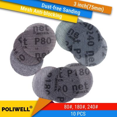 10PCS 3 Inch(75mm) Mesh Dust-free Anti-blocking Hook&amp;Loop Sanding Discs Round Abrasive Sandpaper for Metalworking, 80#/180#/240#