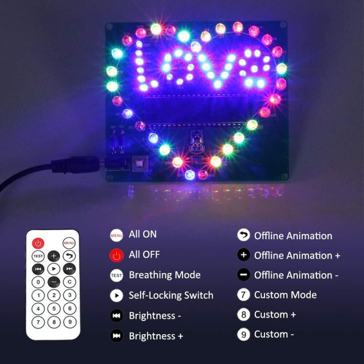 diy-electronic-kit-led-flashing-heart-love-lights-valentines-gift-soldering-project-practice-remote-control-rc-circuit-assemble-replacement-parts