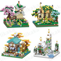 City House Building Blocks Sakura Windmill Diamond Bricks ของเล่นสำหรับเด็กผู้หญิง Fishman Hut Street View รุ่นบล็อกของเล่น Gift