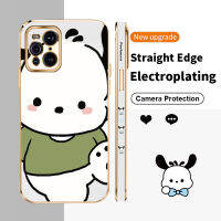 Pochacco เคสโทรศัพท์ชุบด้วยสี่เหลี่ยมสำหรับออปโป้ไฟนด์ X3 R17 Pro Reno 4G Reno 2 Z 3 4 5 Pro Reno6 A91ด้านลายพิมพ์กล้องป้องกันฝาหลัง TPU ซิลิโคนบางเป็นพิเศษเคสเคสกันกระแทกมือถือ