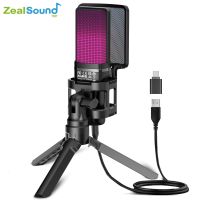 Zealsound คอนเดนเซอร์ไมโครโฟนเกม RGB USB สำหรับ PC PS4 PS5 Mac พร้อมฟิลเตอร์ป็อปและเอาต์พุตหูฟังไมโครโฟนสำหรับแล็ปท็อป/คอมพิวเตอร์