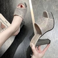 Women Shoes 2022 Summer New Slippers High-Heeled Fashion Waterproof Platform Sandals Female Thick Heel Peep Toe Non-Slip Slides