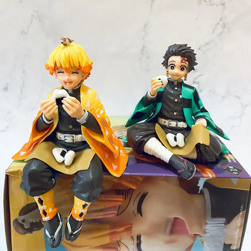 12CM Anime Figure Demon Slayer Kamado Nezuko Kamado Tanjirou Agatsuma Zenitsu  Onigiri Sitting Model Cute Toy PVC Children's Gift Awith box