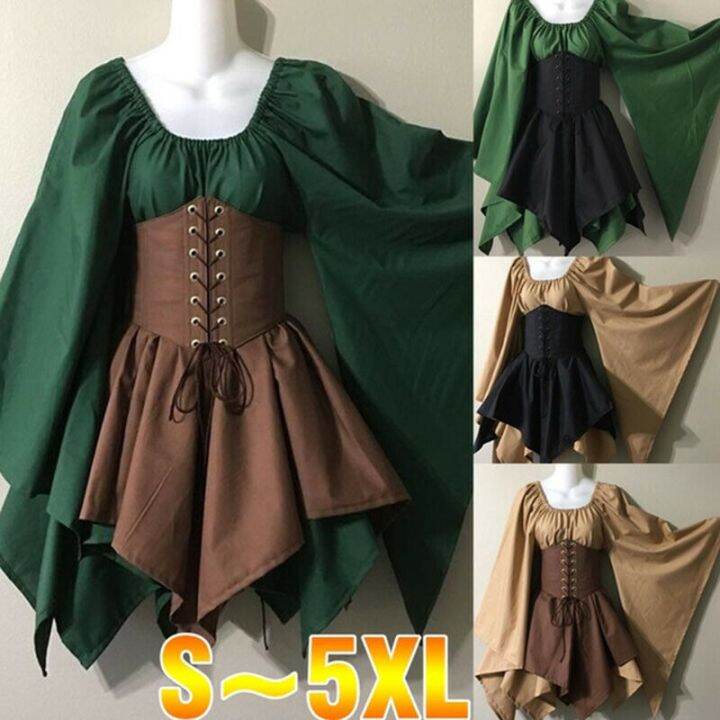 【COD Ready Stock】Medieval Dress Women Woodland Elf Fairy Dress Corset ...