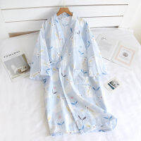 Women Dressing Gown Cotton Kimono Pajama Woman Robe Three Quarter Home Wear Gauze Print Dressing Gown Bathrob i Sleepwear