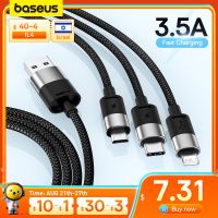 Baseus สายเคเบิล USB แบบ3 In 1สำหรับเครื่องชาร์จ14 13 12 Pro 11 3.5A เคเบิลไมโคร USB USB C ประเภท C สายเคเบิลสำหรับ Macbook Pro เหมาะสำหรับ Samsung ที่เหมาะกับ Xiaomi