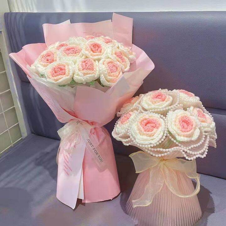 [COD] Fake flower bouquet finished weaving diy gift gradient rose hand