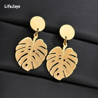 Plant Monstera Leaf Earrings Stainless Steel Hollow Leaves Drop Earrings Women Gold Bohemian Beach Jewelry Hanging Ear Studs