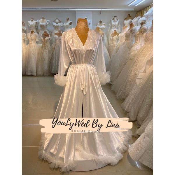 Bridal Robe Silk fabric with Raffles | Lazada PH