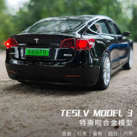 จำลอง Tesla Model3 รถโลหะผสมรุ่นรถสปอร์ตของเล่นเด็กรถเสียงและไฟหกประตูรถ boy