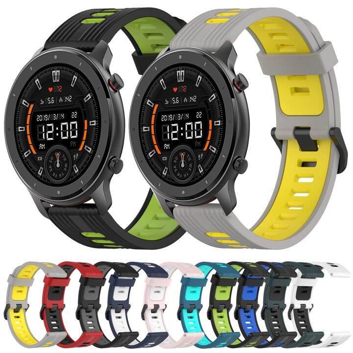 สำหรับ-amazfit-gtr-สายสองนาฬิกาซิลิโคนสีรูปแบบแนวตั้ง47มม-22มม-สีดำ-สีเขียว