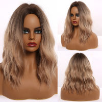 ALAN EATON Medium Long Water Wave Ombre Black Brown Synthetic Wigs Natural Middle Part Heat Resistant Hair Wigs for Black Women