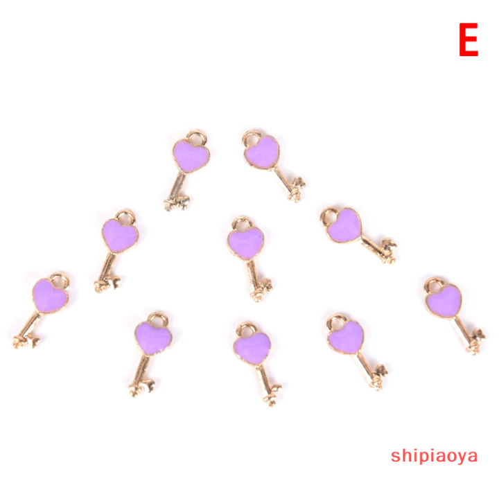 shipiaoya-ชุดจี้ชาร์มรูปกุญแจสร้อยข้อมือคู่รักรูปหัวใจอัลลอยเคลือบ10ชิ้นเครื่องประดับงานฝีมือแบบทำมือ