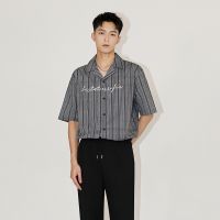 MYQ short-sleeved shirt man han edition loose collar stripe half sleeve Cuba summer fashion embroidery shirt