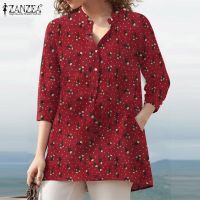 COD dhdfxcz ZANZEA Womens Fashion V-Neck Floral Print 3/4 Sleeve Pullover Casual Loose Blouse