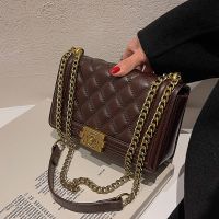 ஐ New autumn/winter 2022 vintage handbags bags female fashion chain ling grid inclined shoulder bag senior feeling but package