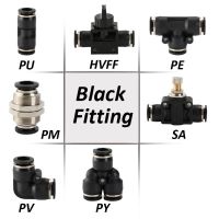 Black  Pneumatic Air Pipe Connector Quick Plug PU PV PE PY PM SA HVFF Pipe Coupler Diameter4mm 6mm 8mm 10mm 12mm 14mm 16mm Hand Tool Parts Accessories