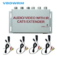 ตัวขยายแยกสัญญาณ4พอร์ต AV ตัวขยายสัญญาณ IR สายเอวีหลายแบบตัวขยาย1X4 RCA ผ่าน Cat5e/6 A/V และตัวรับสัญญาณ