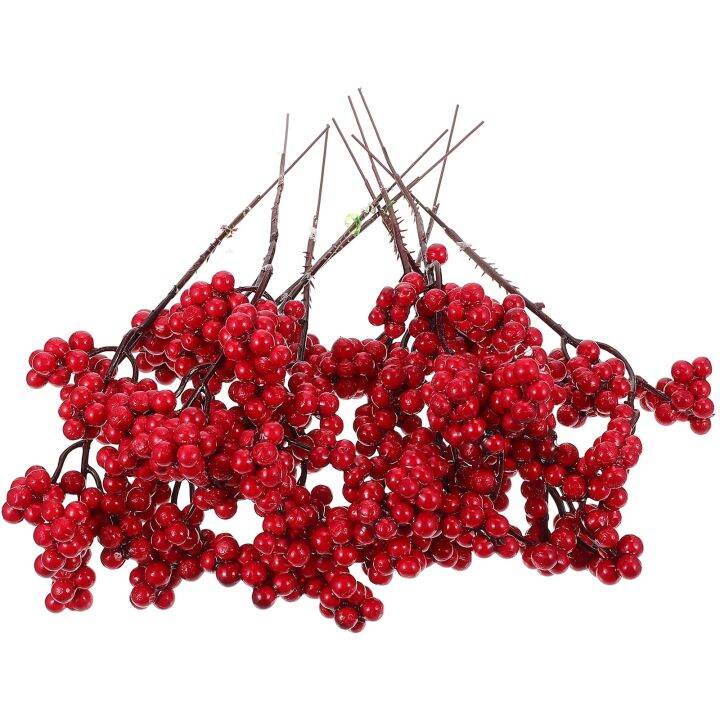 10pcs-sets-christmas-red-berries-stems-ornament-fake-snow-pine-branch-cone-berry-holly-xmas-tree-decoration-supplies-gift-decor