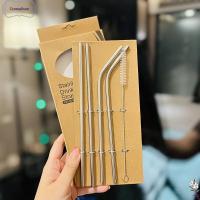 CROSSALISON 2Packs 5Pcs/Pack งอตรง หลอดสเตนเลสสตีล เงินสีเงิน การดื่มน้ำ ถ้วยฟางแก้ว ทนทานต่อการใช้งาน 6mm ครับ ชุดหลอดดูด เครื่องดื่มนมกาแฟค็อกเทล