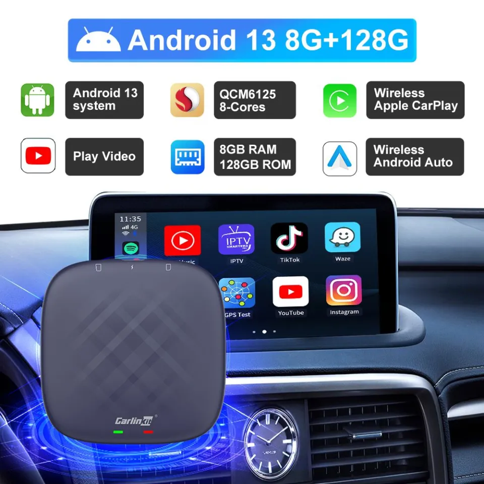8G+128GB CarlinKit CarPlay Ai TV Box LED Plus Android13 Qualcomm 6125  8-Core Wireless